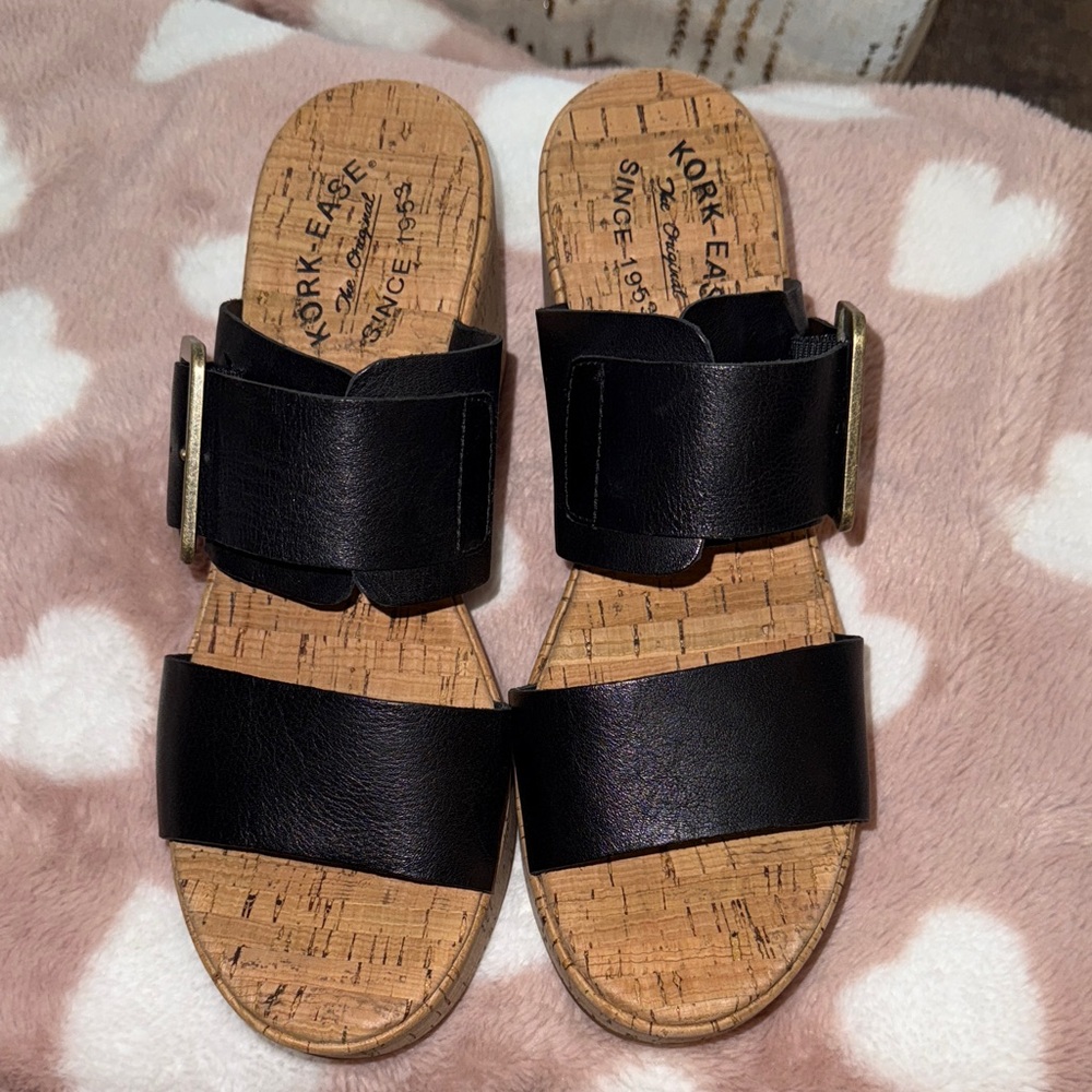 Kork-Ease Black Leather Mules with Cork Heel - Picture 3 of 6